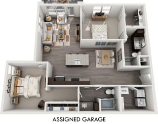 a 2400 sq ft apartment with a bedroom and a living room