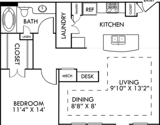 Belfast. 1 bedroom apartment. Kitchen with bartop open to living/dining rooms. 1 full bathroom. Walk-in closet. Patio/balcony.