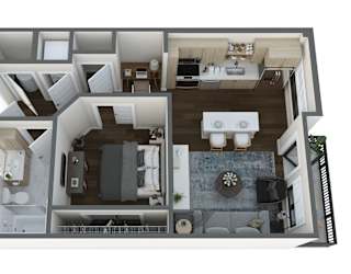 a 3d floor plan of a 2100 sq ft apartment