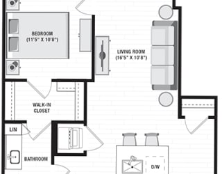 1 bedroom first floor apartment  entry opens into living room area which leads to the kitchen with island and pantry. Stackable Washer/Dryer. Guest access to bathroom. bathroom leads to large walk-in closet which is attached to the bedroom.