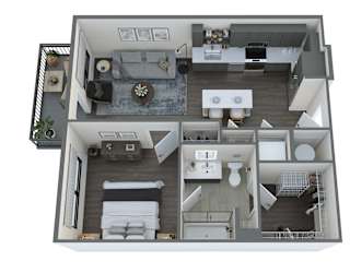 a 3d floor plan of a 2100 sq ft apartment