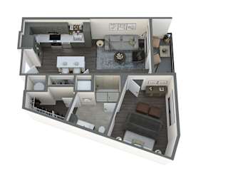 a 3d floor plan of a 2100 sq ft apartment