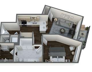 a 3d floor plan of a house with a bedroom and a living room