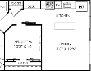 a floor plan of a house with a kitchen and a living room and a bathroom