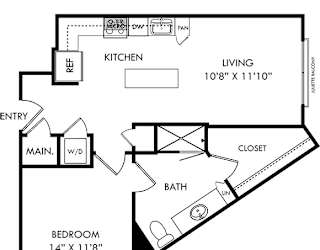 a floor plan of a house with a bedroom and a living room