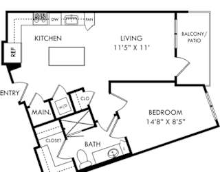 a floor plan of a house with a kitchen and a living room