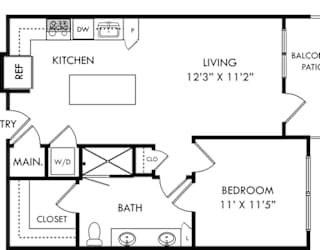 a floor plan of a house with a bedroom and a living room and a kitchen
