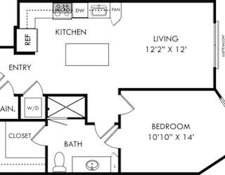 a floor plan of a house with a kitchen and a bathroom and a living room
