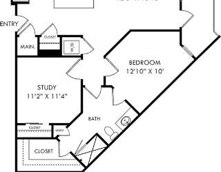 a floor plan of a house with a bedroom and a living room