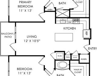 a floor plan of a house with bedrooms and a living room and a kitchen