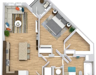 a floor plan of a house with a bedroom and a living room