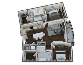 a 3d floor plan of a house with a bedroom and a living room
