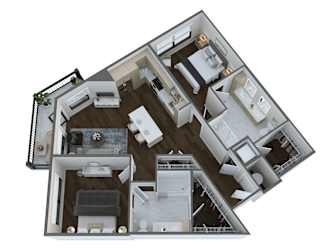 a 3d floor plan of a house with a bedroom and a living room