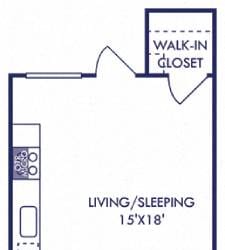 floor plan of a small house with a bathroom and a bedroom
