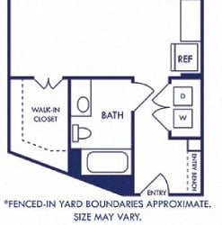 a floor plan of a small house with a bedroom and a bathroom