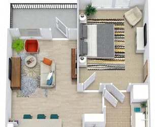 a floor plan of a house with a bedroom and a living room