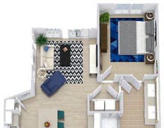 a floor plan of a house with a bedroom and a living room