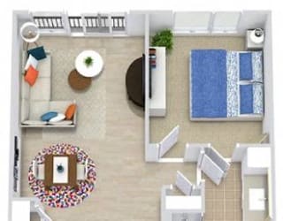 a floor plan of a house with a bedroom and a living room