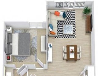 a floor plan of a house with a bedroom and a living room