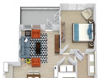 a floor plan of a house with a bedroom and a living room