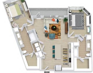 a floor plan of a house with a bedroom and a living room