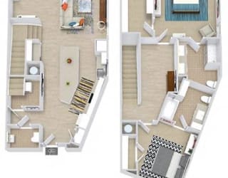 two floor plans of a house with a bedroom and a living room