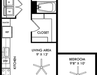 a floor plan of a house with a bedroom and a living room