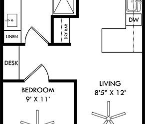 a floor plan of a small house with a bathroom and a bedroom