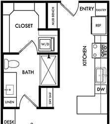 a floor plan of a small house with a kitchen and a living room