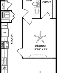 a floor plan of a small house with a kitchen and a living room