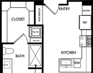 a floor plan of a small house with a kitchen and a living room