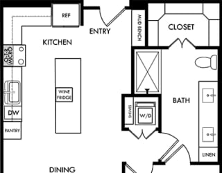 a floor plan of a small house with a kitchen and a living room