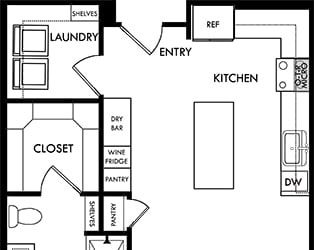 a floor plan of a small house with a kitchen and a living room