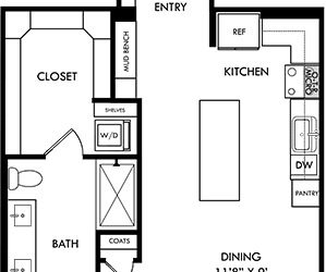 a floor plan of a small house with a kitchen and a living room