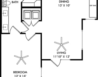 a floor plan of a house with a kitchen and a living room