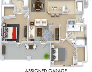 Barcelona with Assigned garage 3D. 2 bedroom apartment. Kitchen with bartop open to living room. 2 full bathrooms, double vanities. Walk-in closets. Patio/balcony. External storage.