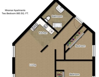 Floor Plan Two-Bedroom One-Bathroom