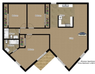 Floor Plan Three-Bedroom Two-Bathroom
