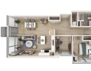 a bedroom floor plan of a 2100 sq ft apartment  at One Foundry Way, Missouri