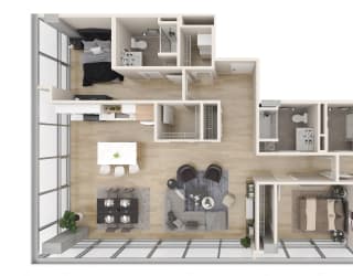 a 3d floor plan of a modern apartment  at One Foundry Way, St. Louis, MO, 63110