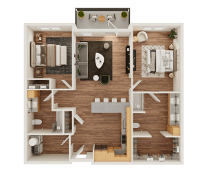 B1 Type A Floor Plan at Timber Club, St. Peters, 63304