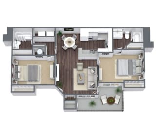 2X2 Siesta Floor Plan, 846 SQFT