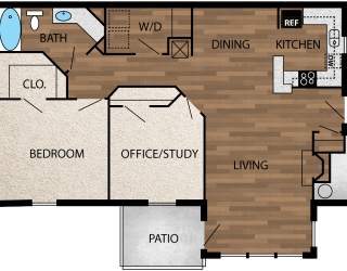 Our 1,047 square foot two bedroom floor plan