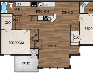 Our 1,144 square foot two bedroom floor plan
