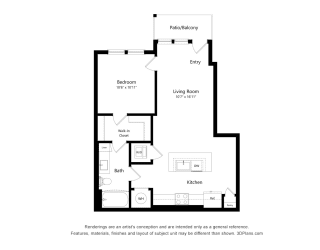 a floor plan of a unit with a bedroom and a living room
