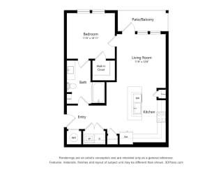 a floor plan of a unit with a bedroom and a living room