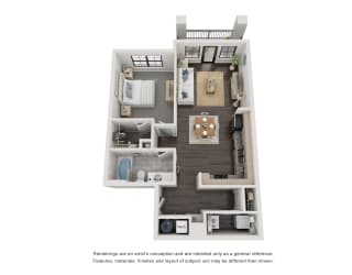 A2 Floorpan - 1 bed 1 bath - 805 sq ft