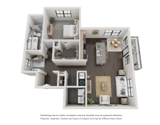A4 Floorplan - 1 bed 1 bath 1040 sq ft