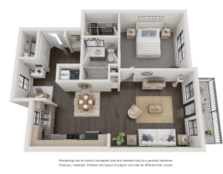 A5 Floorplan - 1 bed 1 bath 830 sq ft