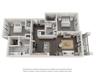 B3HC Floorplan - 2 bed 2 bath 1117 sq ft